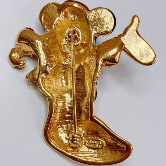 Vintage Disney Napier Mickey Mouse Christmas Stocking Gold Tone Brooch Nostalgic - Picture 7 of 11